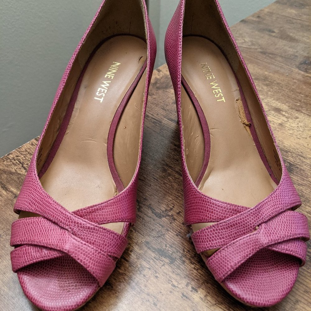 Pink Nine West Peep Toe Cork Wedges